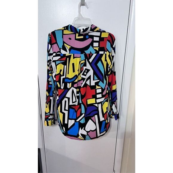 Big Dart Women's Abstract Long Sleeve Button-Down Shirt Multi-Color Size 6 UK - Picture 6 of 8